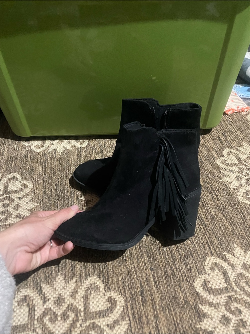 Women's Black Suede Fringe Ankle Boots US 6